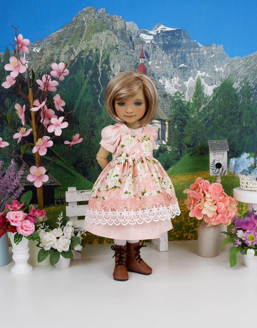 Precious Roses - dress & pinafore with boots for Ruby Red Fashion Friends doll