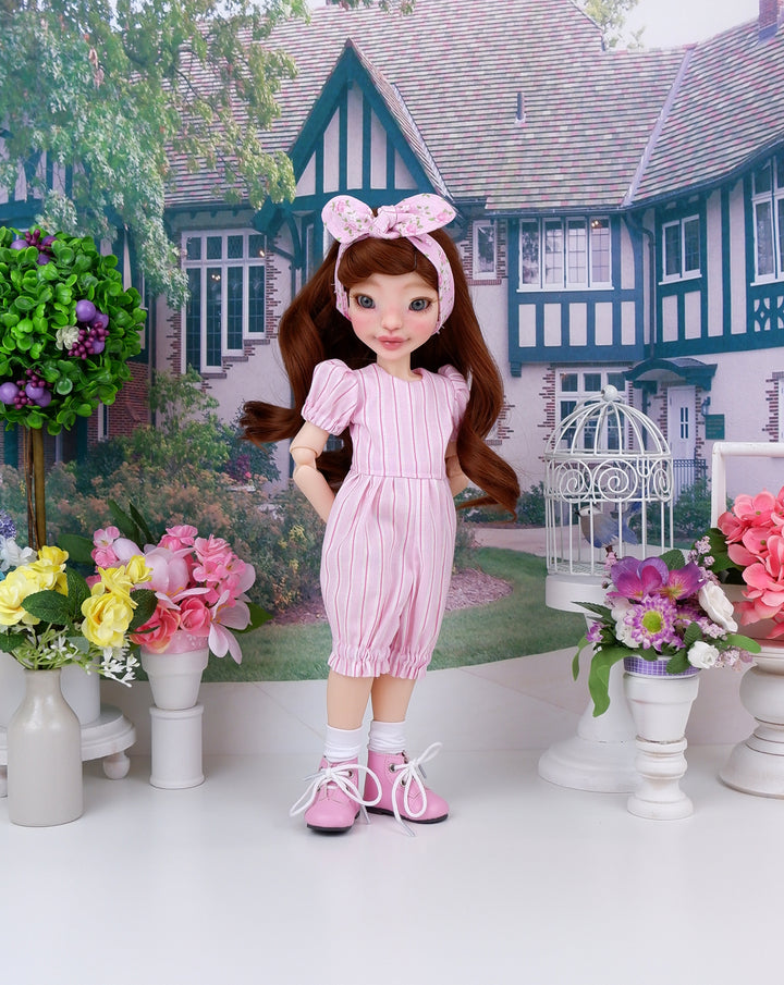 Pretty Pink Rose - romper and pinafore with boots for Ava doll