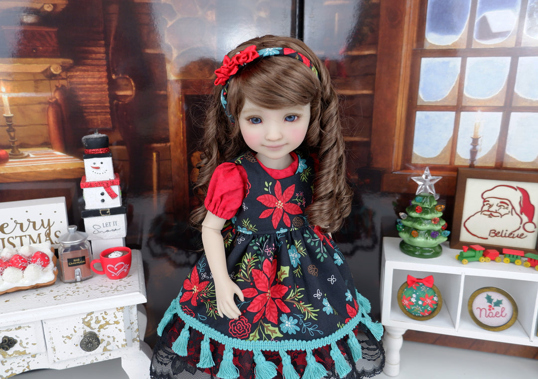 Pretty Poinsettia - dress & pinafore with boots for Ruby Red Fashion Friends doll