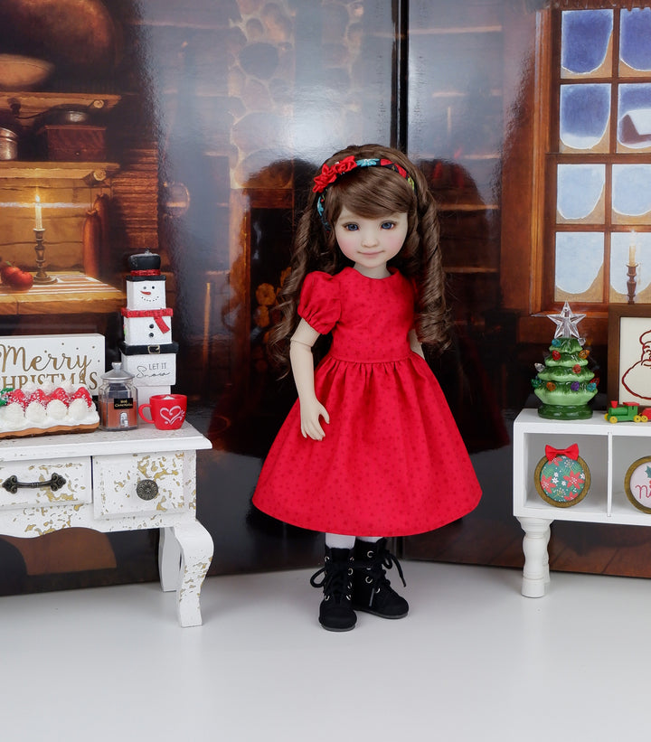 Pretty Poinsettia - dress & pinafore with boots for Ruby Red Fashion Friends doll