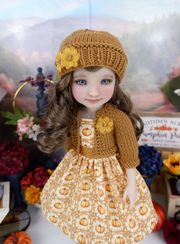 Pumpkin Harvest - dress and sweater set with boots for Ruby Red Fashion Friends doll