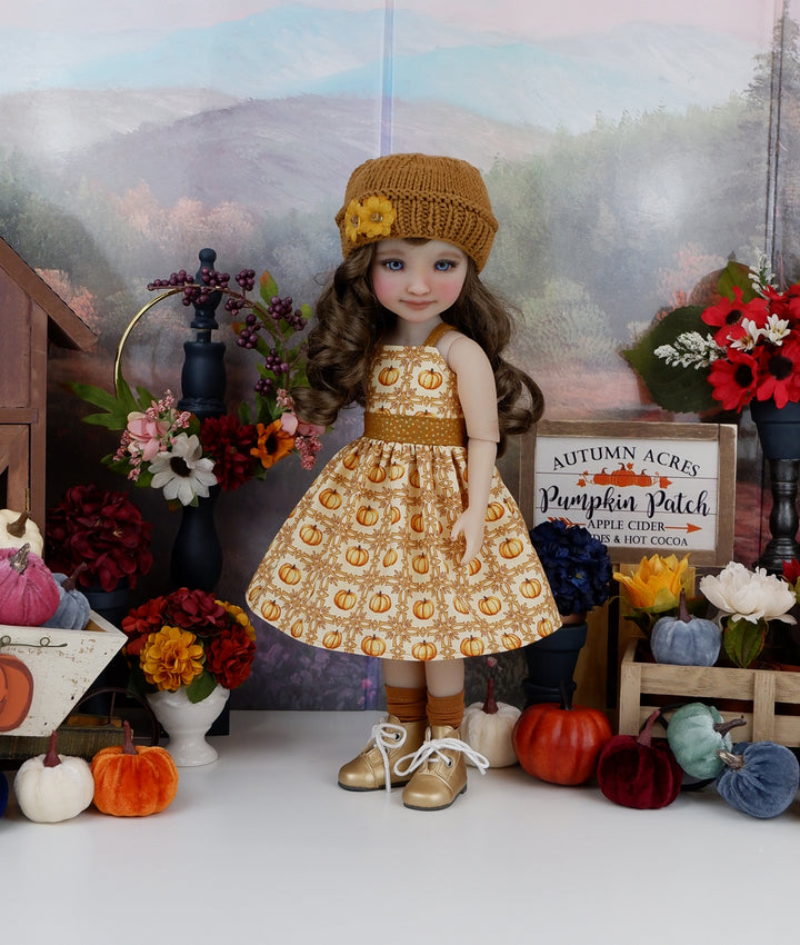 Pumpkin Harvest - dress and sweater set with boots for Ruby Red Fashion Friends doll