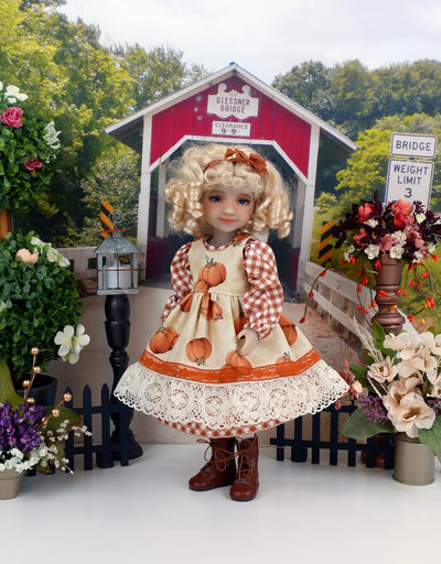 Pumpkin Pie - dress & pinafore with boots for Ruby Red Fashion Friends doll