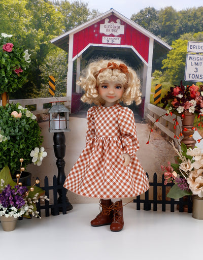 Pumpkin Pie - dress & pinafore with boots for Ruby Red Fashion Friends doll
