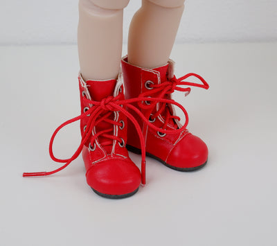 Mid Calf Lace Up Boots - Red