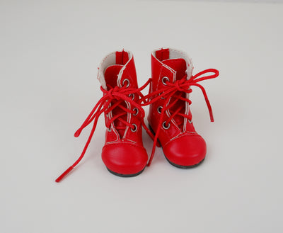 Mid Calf Lace Up Boots - Red