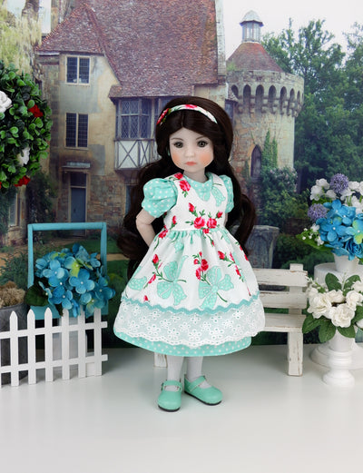 Rose Beauty - dress & pinafore with shoes for Ruby Red Fashion Friends doll