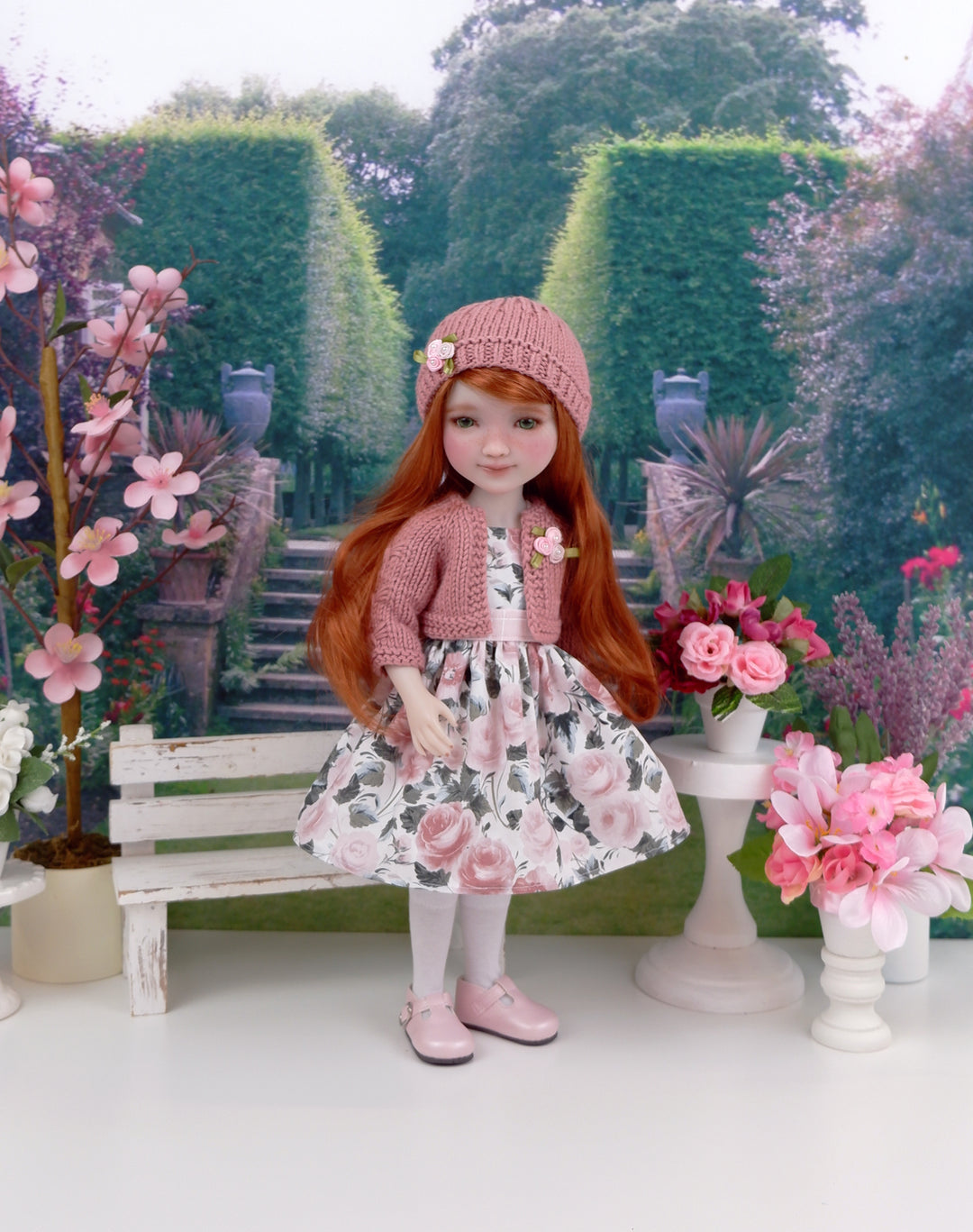 Rose Blush dress and sweater set with shoes for Ruby Red Fashion