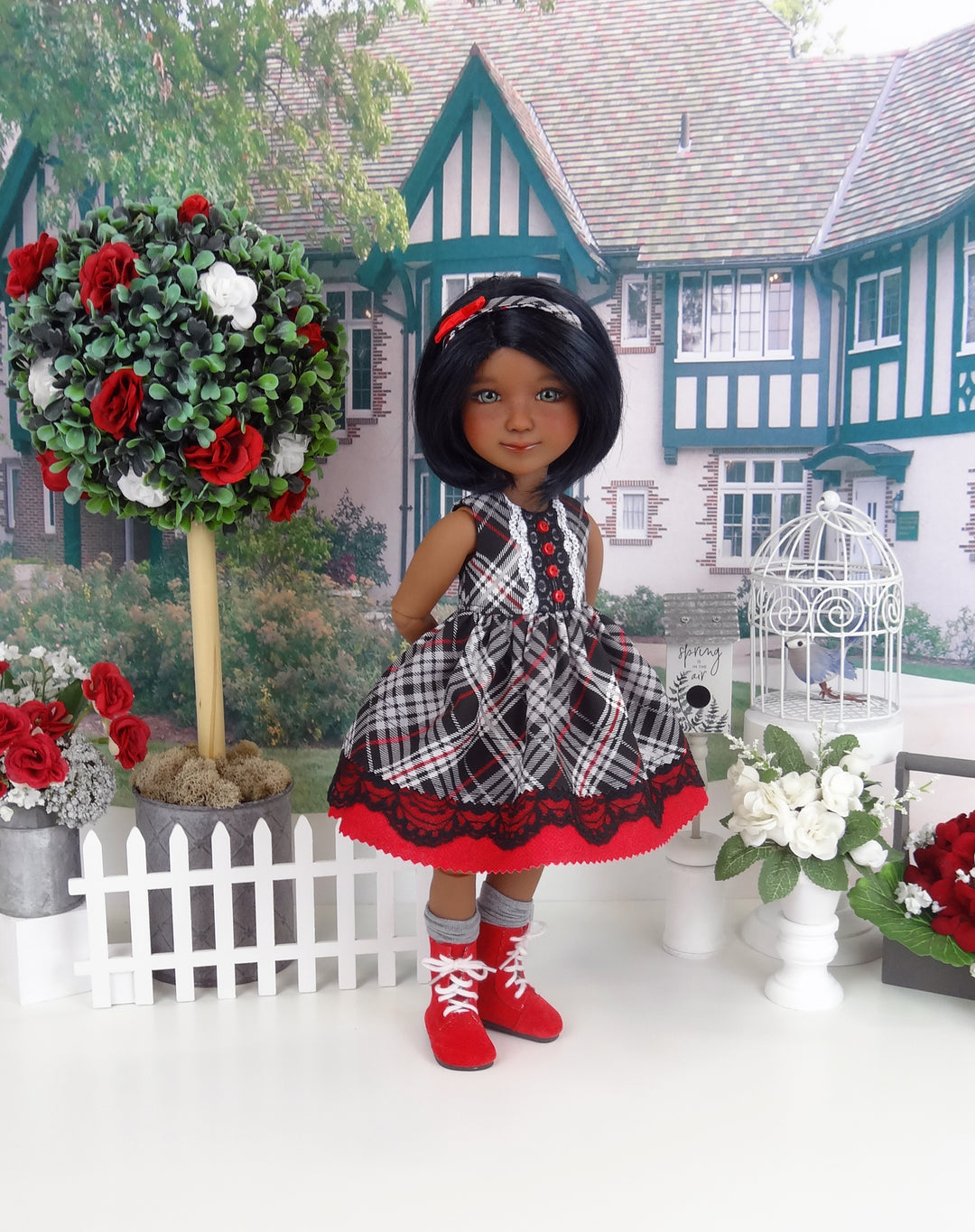 Second Period Plaid - dress with boots for Ruby Red Fashion Friends doll
