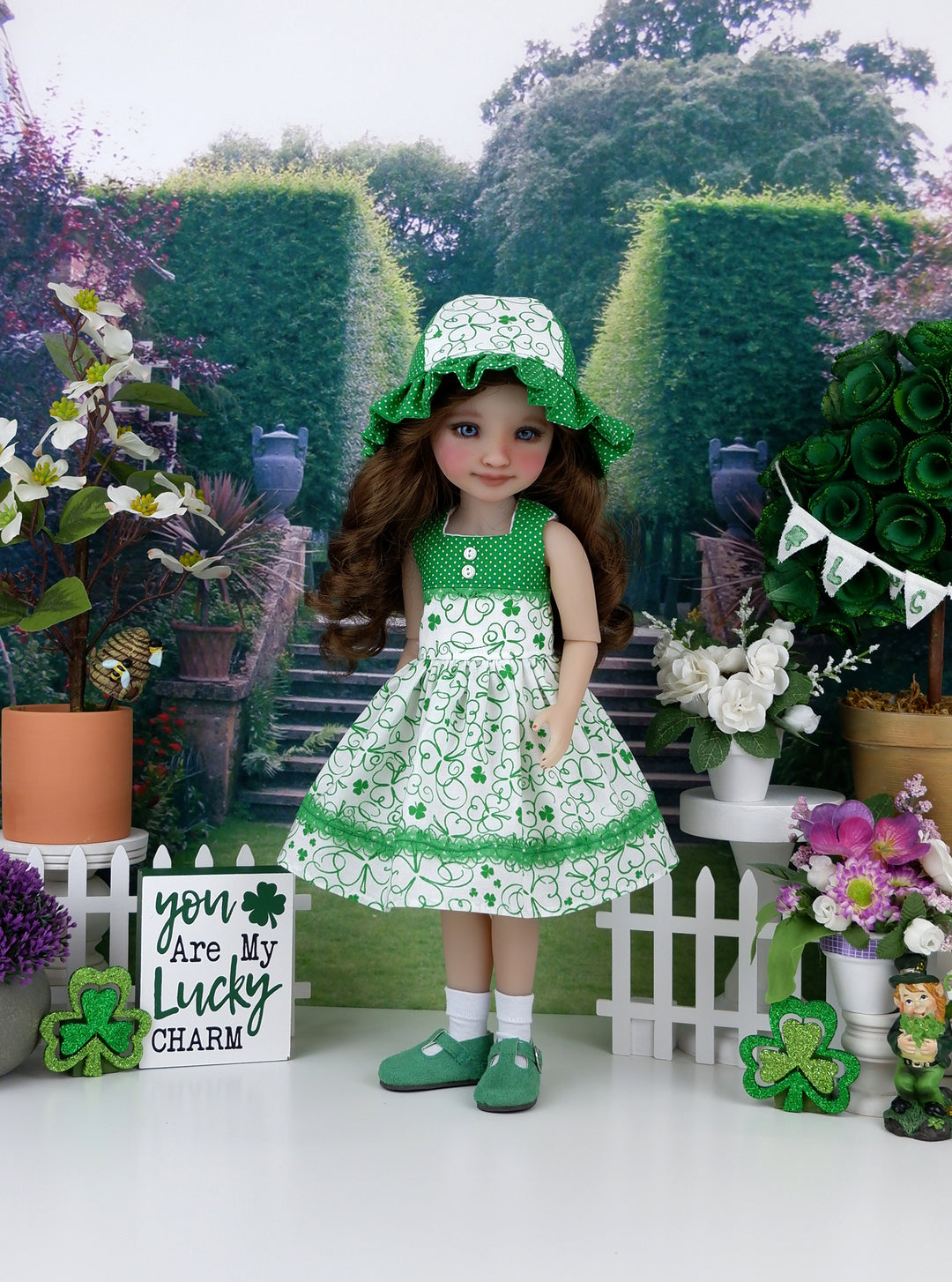 Shamrock Scribbles - dress with shoes for Ruby Red Fashion Friends doll