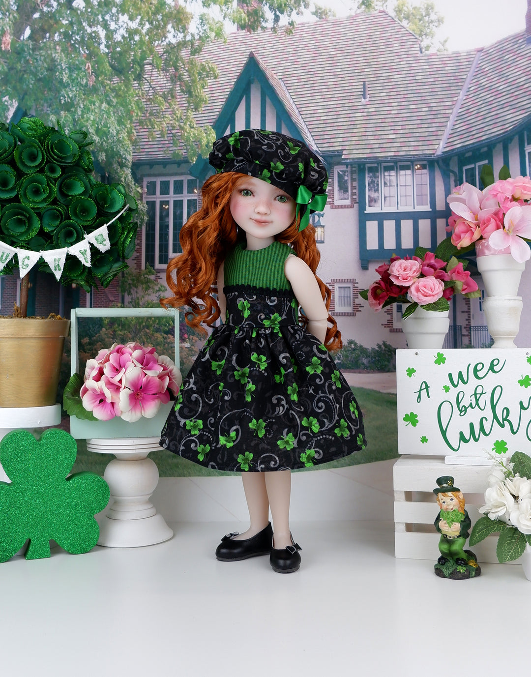 Shamrock Swirl - dress ensemble with shoes for Ruby Red Fashion Friends doll