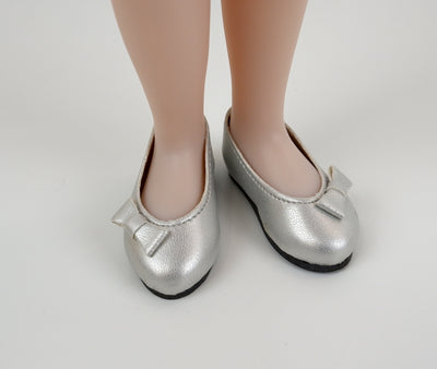 Bow Toe Ballet Flats - Silver