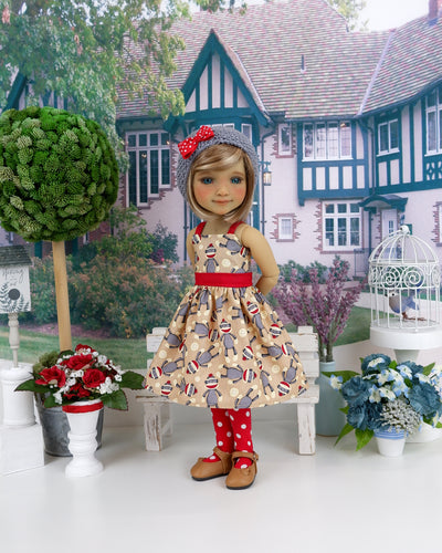 Sock Monkey - dress and sweater set with shoes for Ruby Red Fashion Friends doll