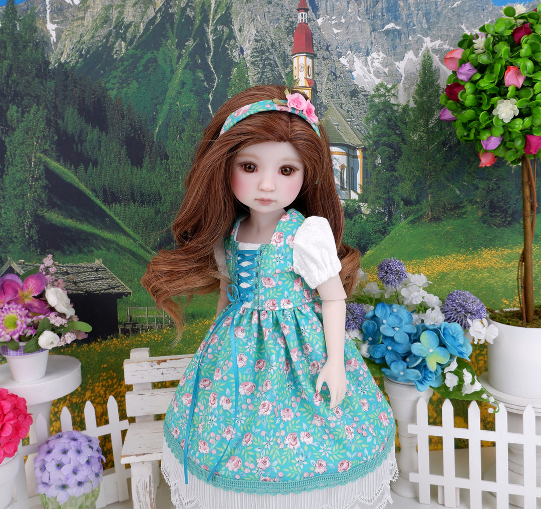 Spring in Bavaria - dirndl dress ensemble with shoes for Ruby Red Fashion Friends doll