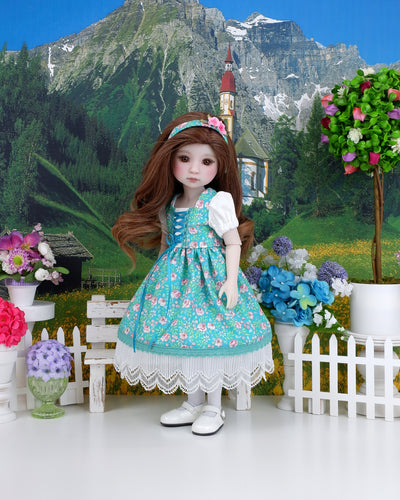 Spring in Bavaria - dirndl dress ensemble with shoes for Ruby Red Fashion Friends doll