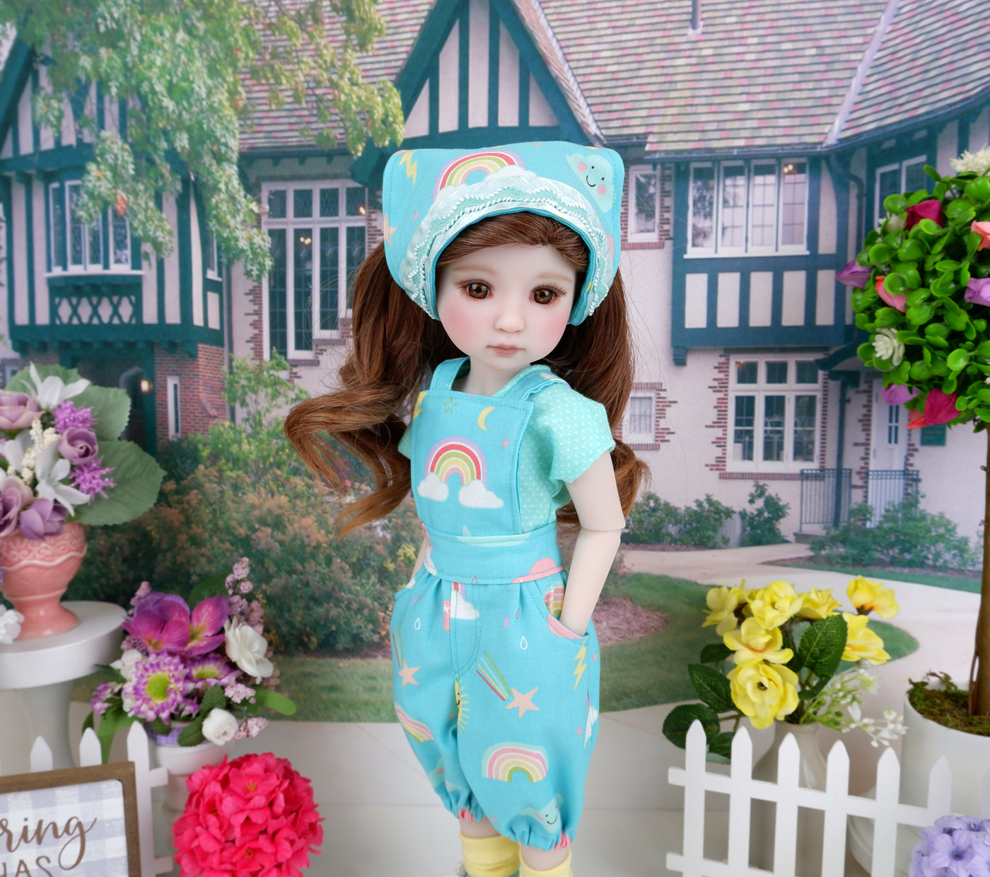 Spring Rainbows - shirt & overalls with boots for Ruby Red Fashion Friends doll