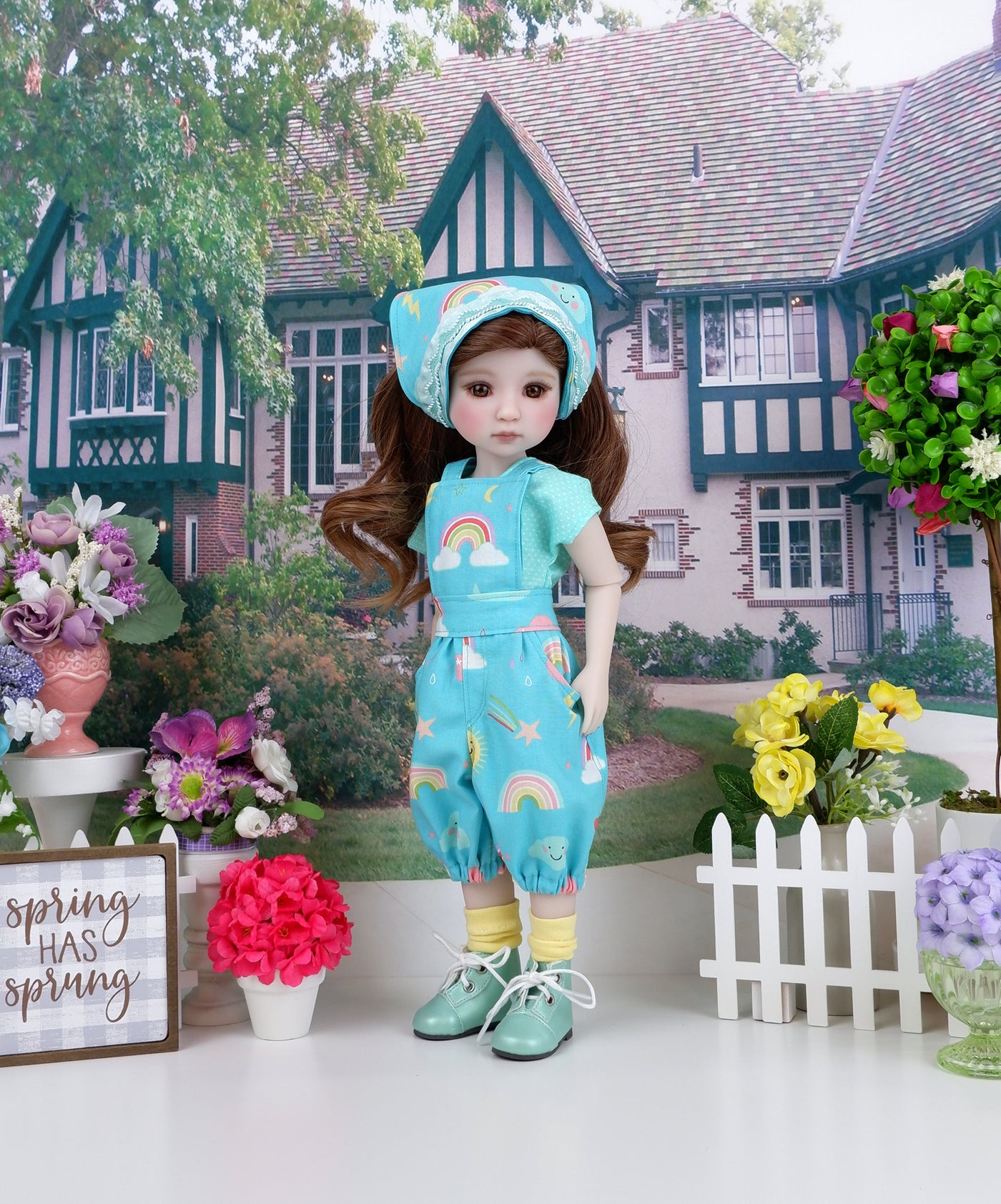 Spring Rainbows - shirt & overalls with boots for Ruby Red Fashion Friends doll