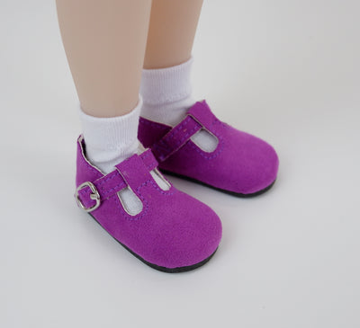 T-Strap Dress Shoes - Suede Bright Magenta