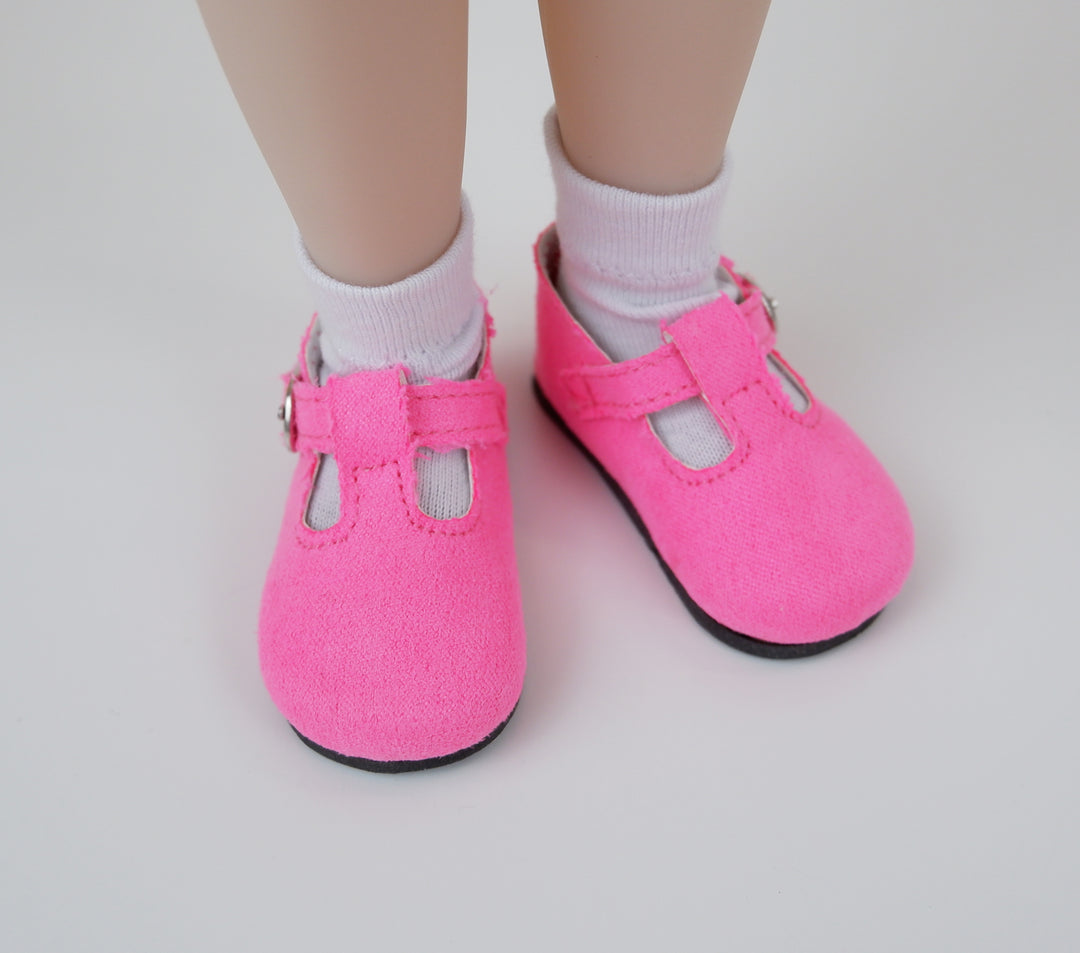 FACTORY SECONDS T-strap Dress Shoes - Suede Neon Pink