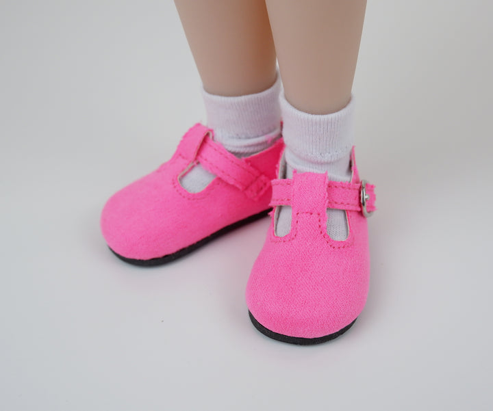 T-Strap Dress Shoes - Suede Hot Pink