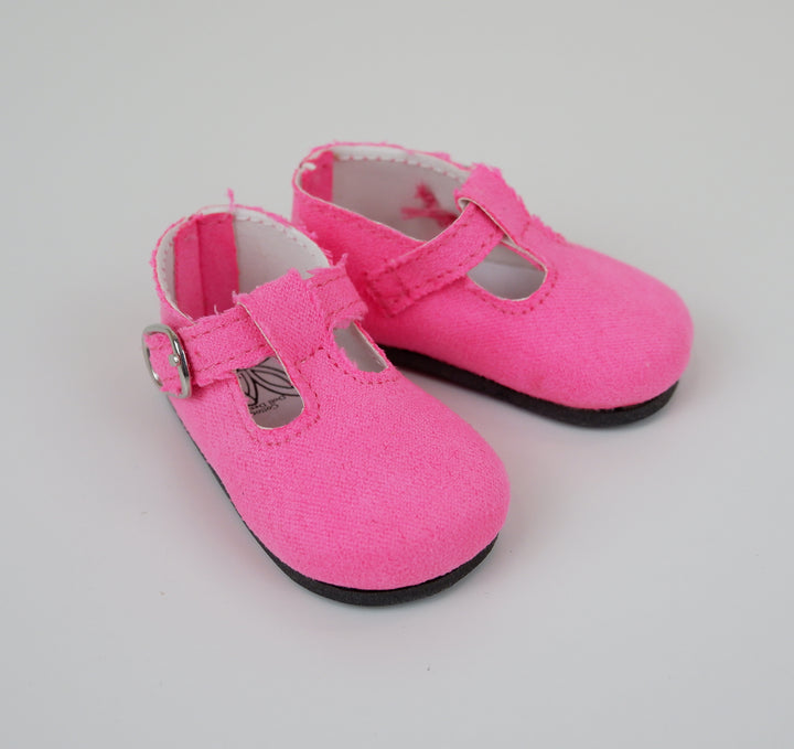 T-Strap Dress Shoes - Suede Hot Pink