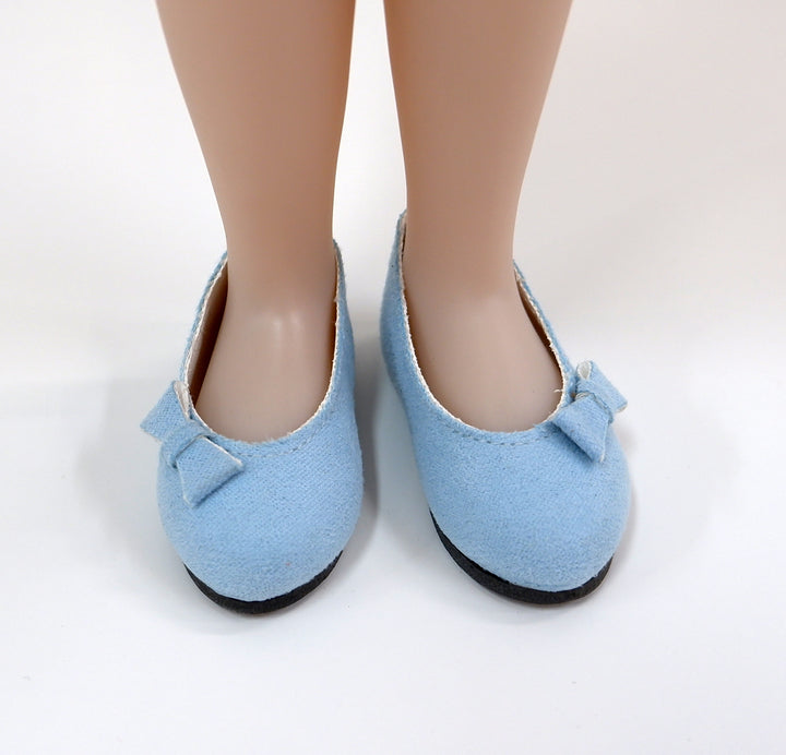 Bow Toe Ballet Flats - Suede Light Blue