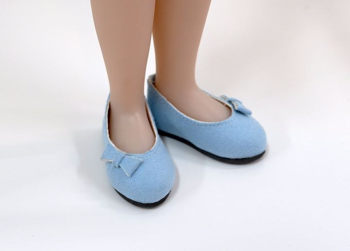 Bow Toe Ballet Flats - Suede Light Blue