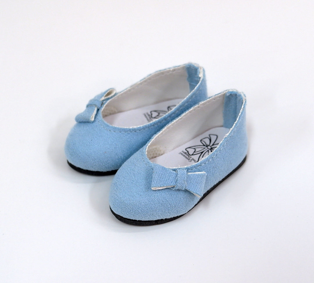 Bow Toe Ballet Flats - Suede Light Blue