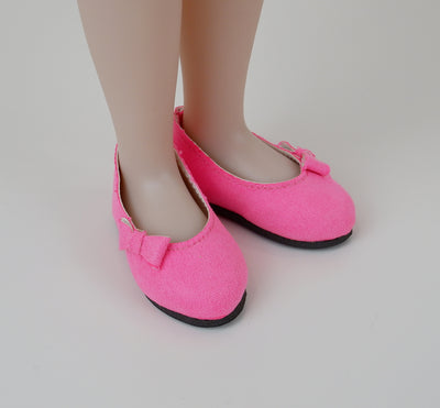 Bow Toe Ballet Flats - Suede Neon Pink