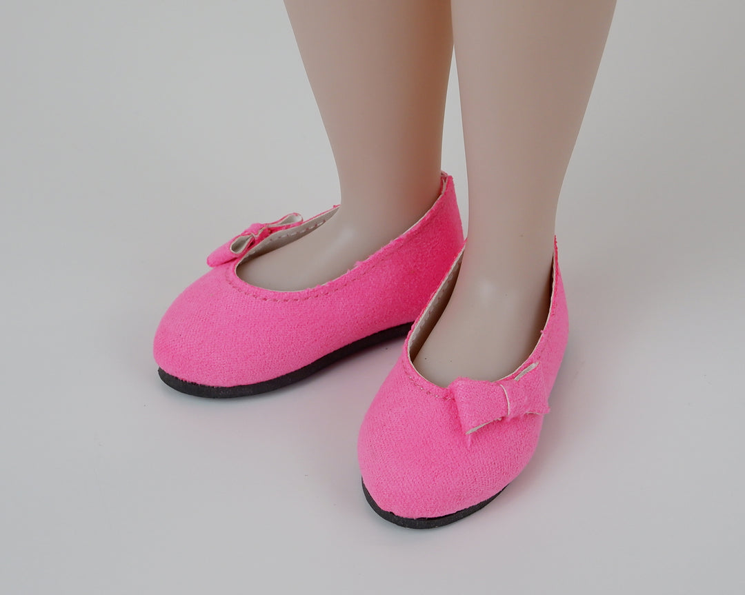 Bow Toe Ballet Flats - Suede Neon Pink