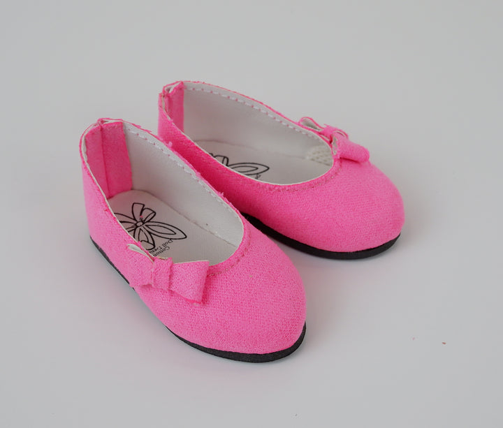 Bow Toe Ballet Flats - Suede Neon Pink