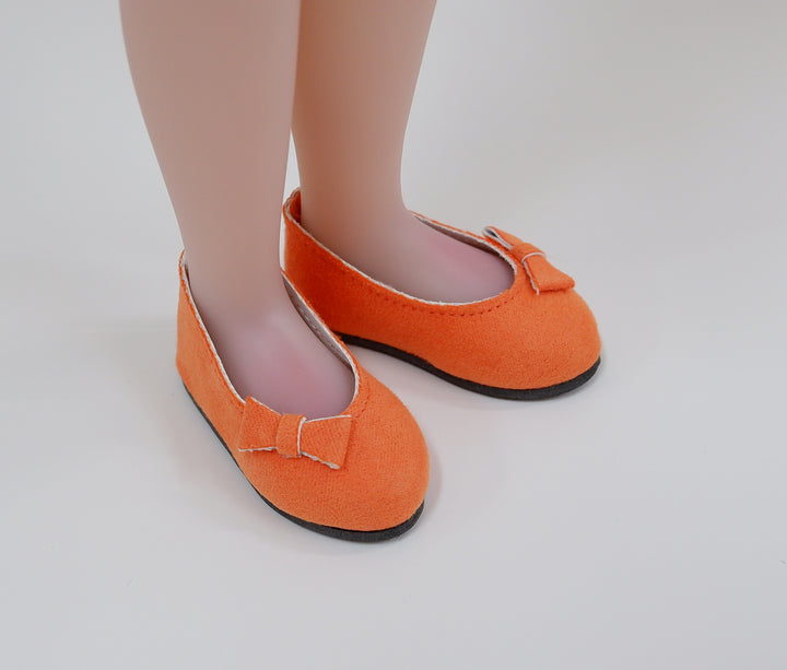 Bow Toe Ballet Flats - Suede Tangerine