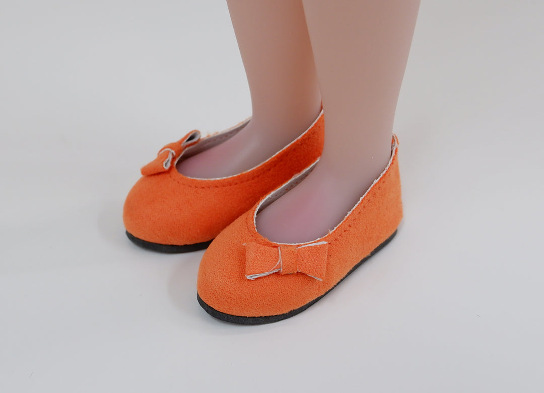 Bow Toe Ballet Flats - Suede Tangerine