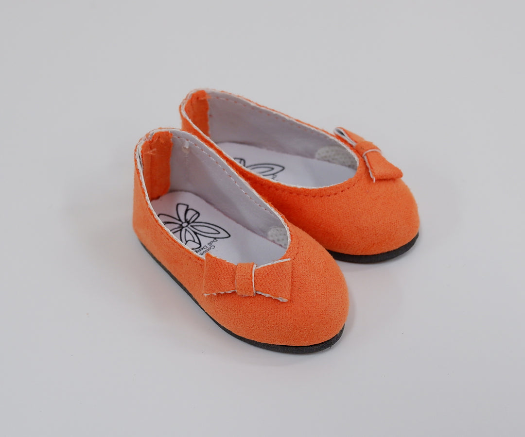 Bow Toe Ballet Flats - Suede Tangerine