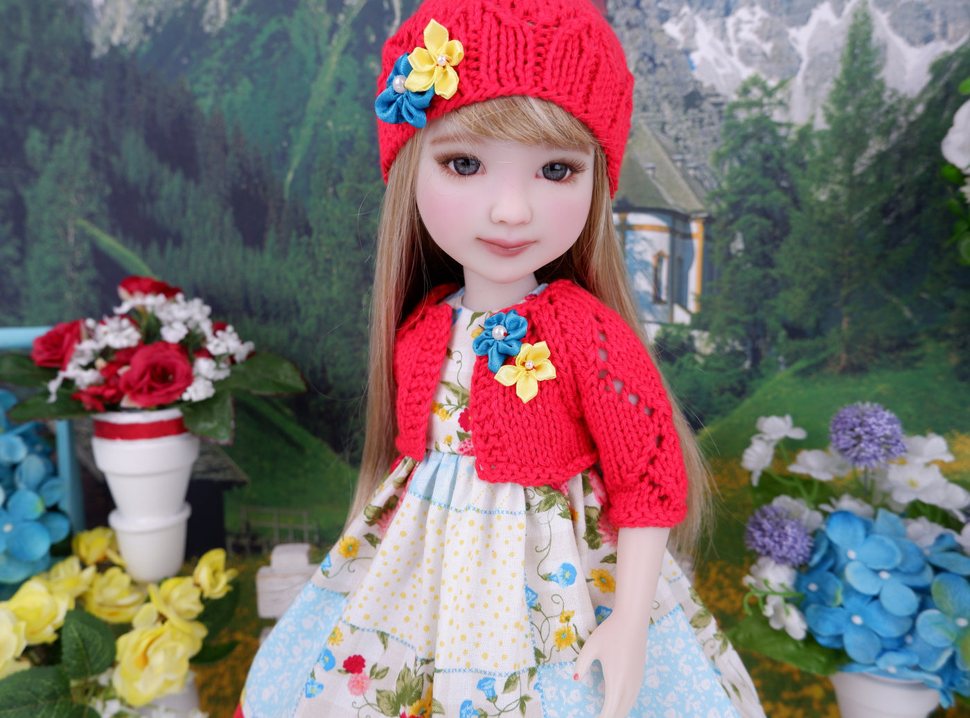 Summer Patchwork - dress and sweater set with boots for Ruby Red Fashion Friends doll