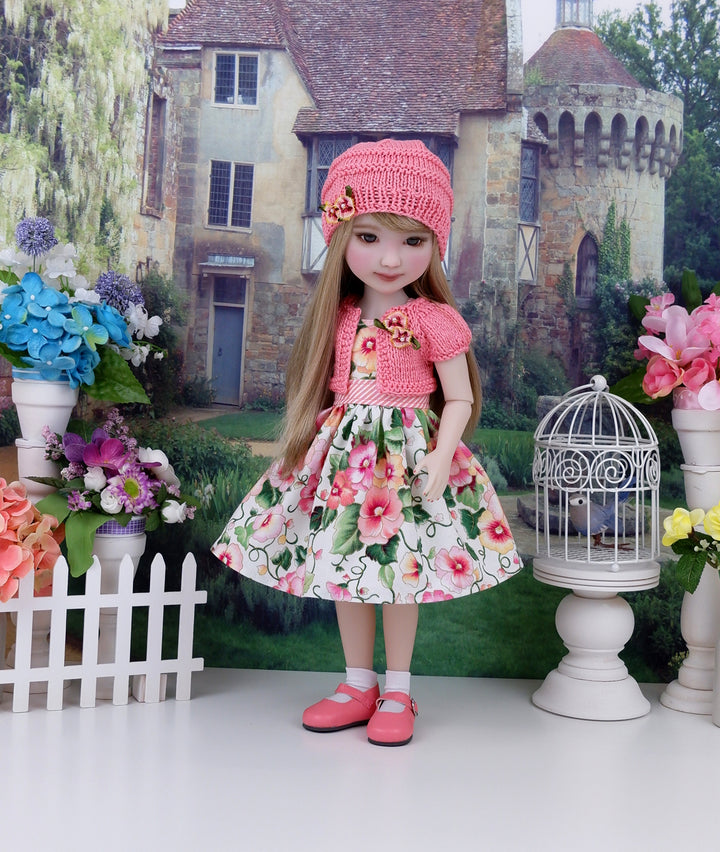 Sunrise Pansies - dress and sweater set with shoes for Ruby Red Fashion Friends doll