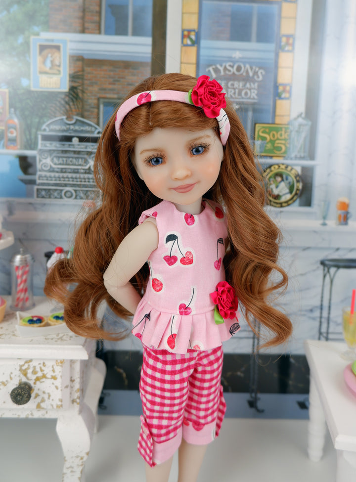Sweetheart Cherries - top & capris with shoes for Ruby Red Fashion Friends doll
