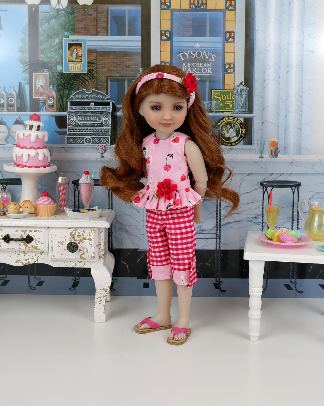 Sweetheart Cherries - top & capris with shoes for Ruby Red Fashion Friends doll
