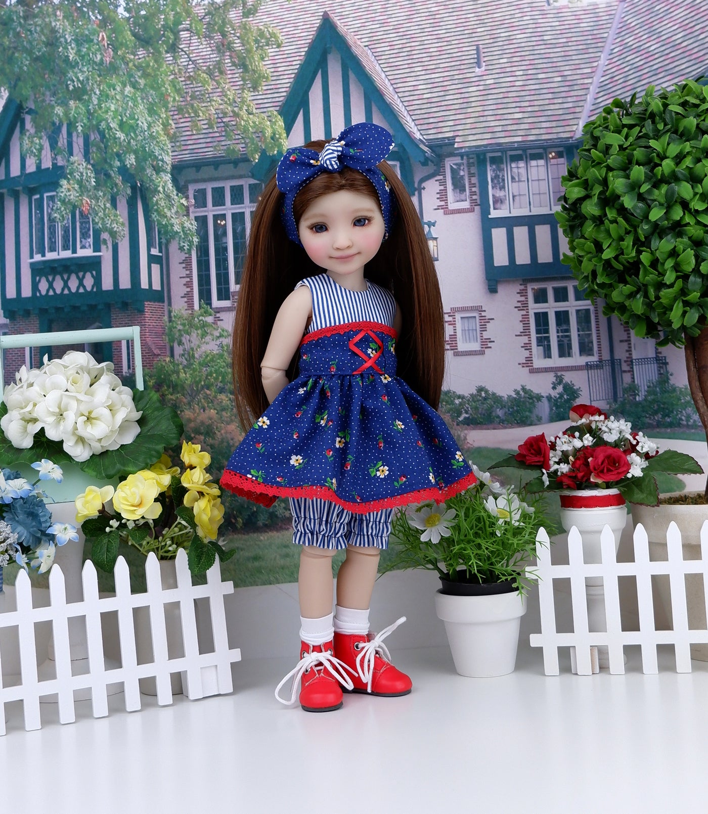 Swiss Daisy - romper and apron with boots for Ruby Red Fashion Friends doll