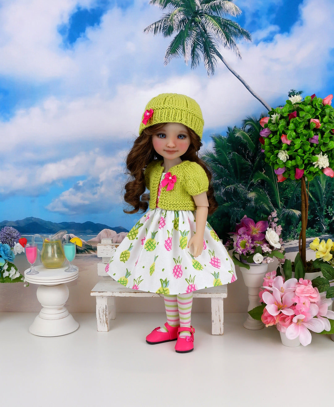 Tropical Pineapple - dress and sweater set with shoes for Ruby Red Fashion Friends doll