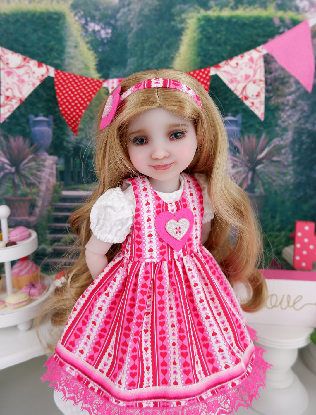 Valentine Heart - dress & pinafore with shoes for Ruby Red Fashion Friends doll