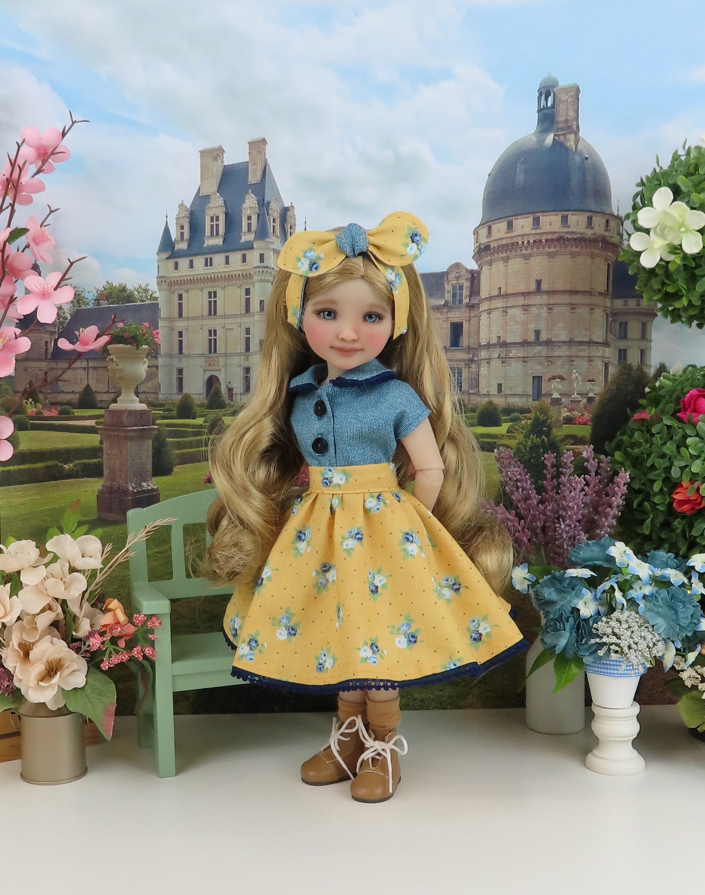 Vintage Blue Rose - blouse & skirt with shoes for Ruby Red Fashion Friends doll