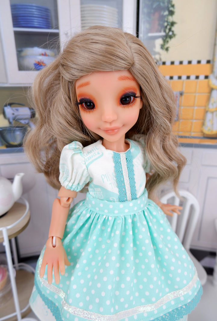 Wee Baker Seafoam - dress & apron with shoes for Ava BJD doll