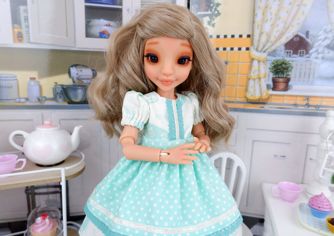 Wee Baker Seafoam - dress & apron with shoes for Ava BJD doll