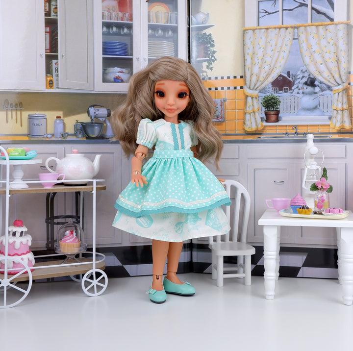 Wee Baker Seafoam - dress & apron with shoes for Ava BJD doll