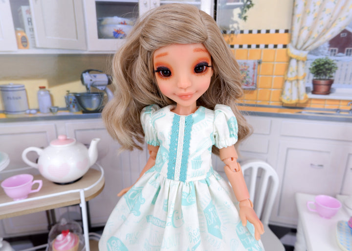 Wee Baker Seafoam - dress & apron with shoes for Ava BJD doll