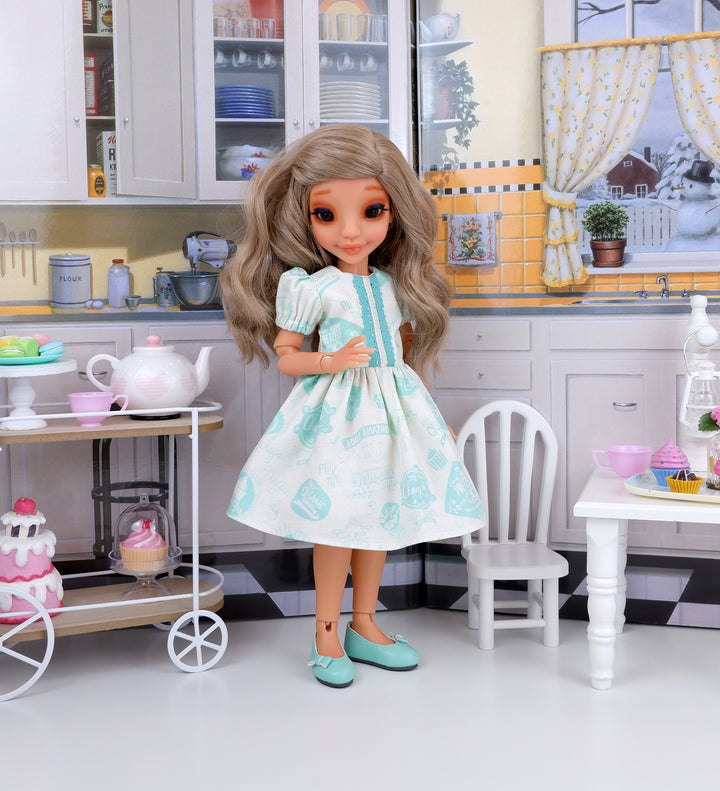 Wee Baker Seafoam - dress & apron with shoes for Ava BJD doll