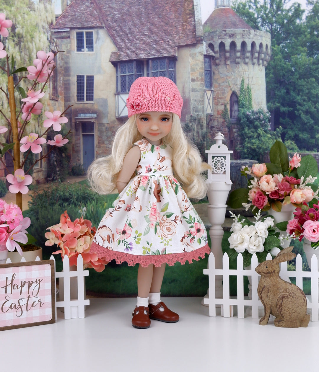 Wee Brown Bunny - dress and sweater set with shoes for Ruby Red Fashion Friends doll