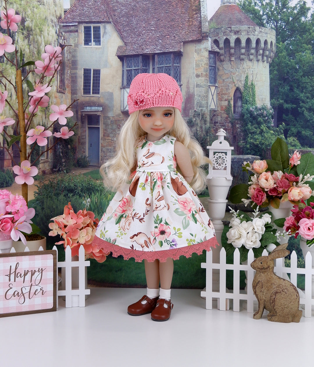 Wee Brown Bunny - dress and sweater set with shoes for Ruby Red Fashion Friends doll