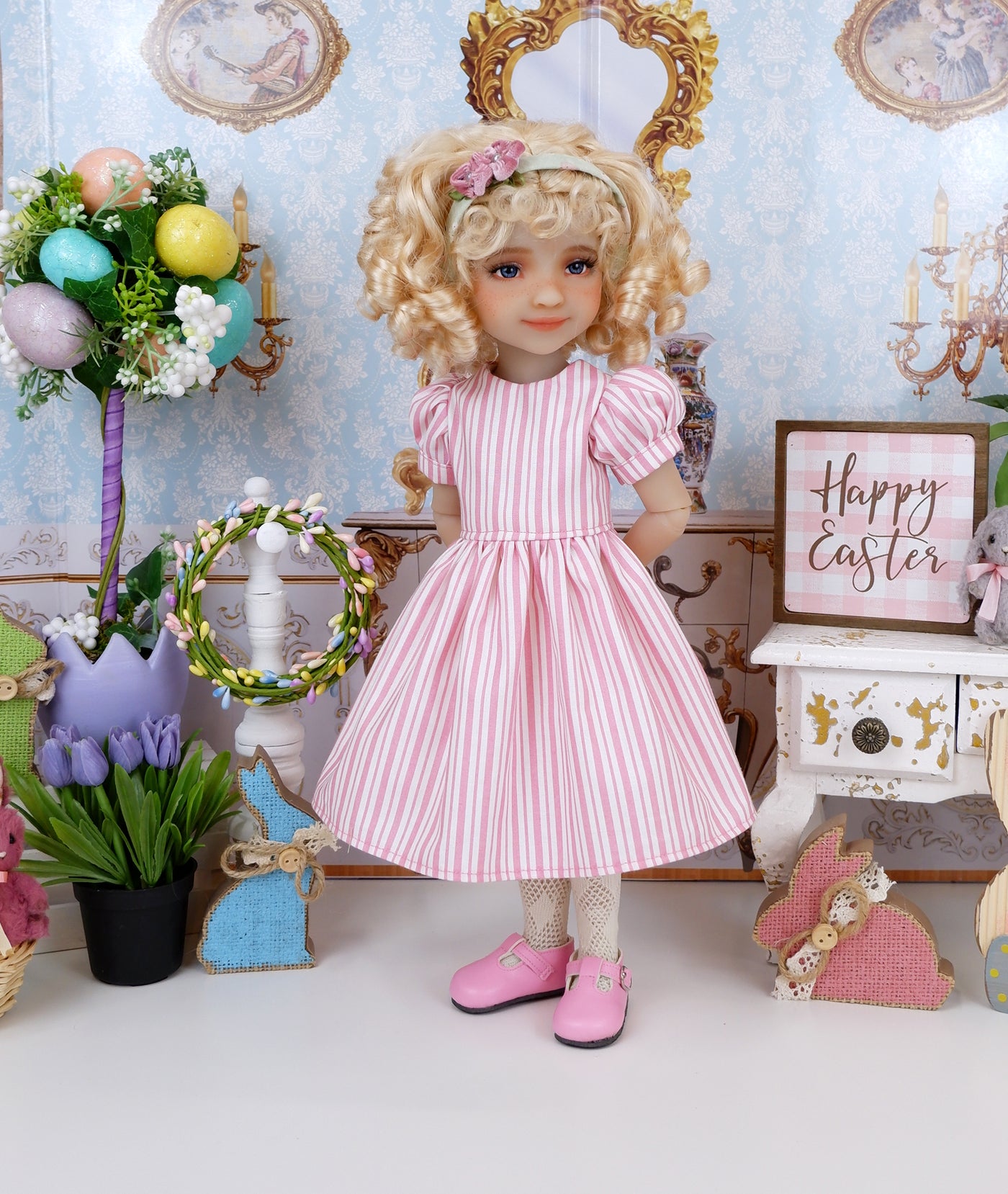 Wee Garden Bunny - dress & pinafore with shoes for Ruby Red Fashion Friends doll